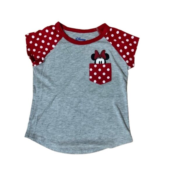 DISNEY Peek A Boo Pocket Minnie Mouse Polka Dot T SHirt Size Large 10-12 - Picture 1 of 5